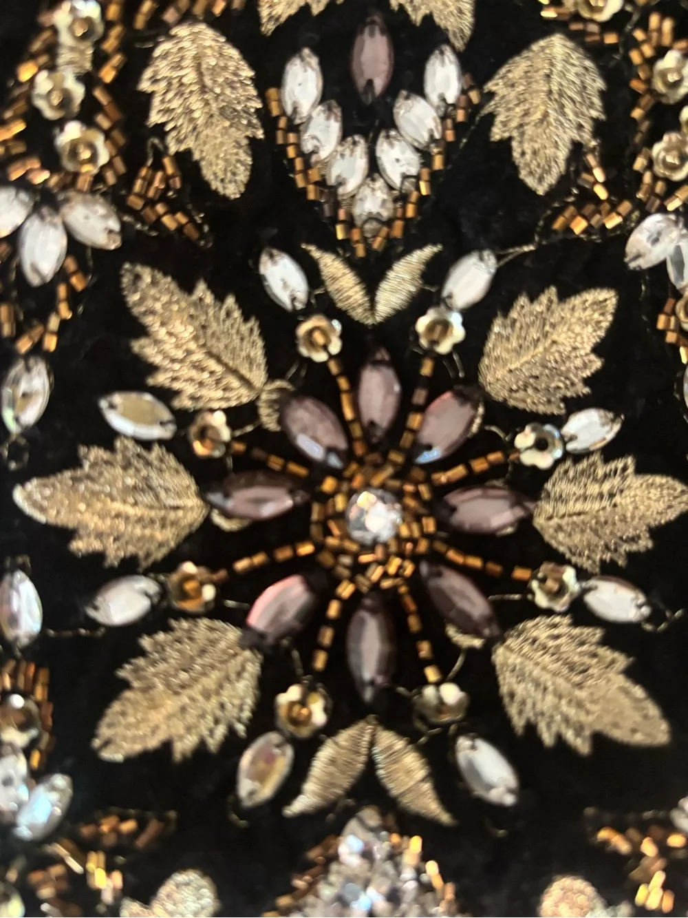 Embellished Black Velvet Shoulder Bag with Gold & Crystal Accents